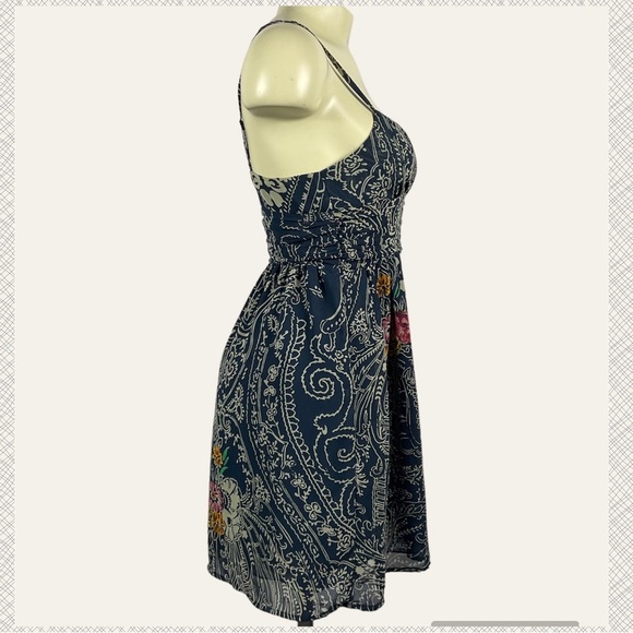 UO Staring At Stars Blue Paisley & Floral Spaghetti Strap Babydoll Dress Women 0 - Picture 4 of 8
